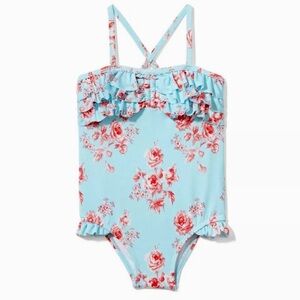 Janie and Jack Baby 6-12 Months Red Roses Ruffles One Piece Bathing Suit